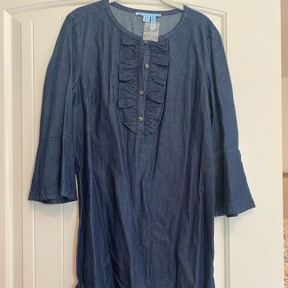 Draper James Denim Ruffle Shift Dress 14